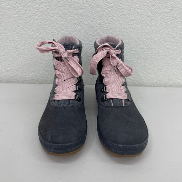 Gray Winter Boots Pink Laces Lug Sole sz 8 - Picture 4 of 11